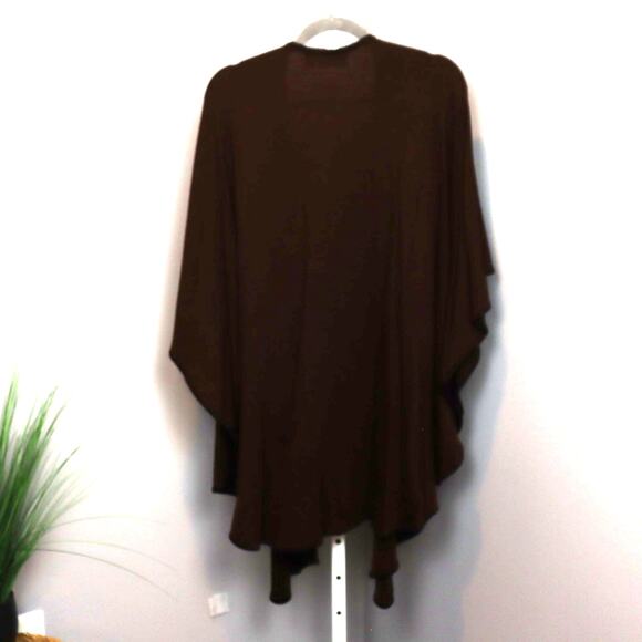 Adrienne Landau Brown Knit Open Front Cape Wrap One Size - Picture 2 of 3